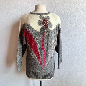 1980s Color Block Floral Pullover Sweater